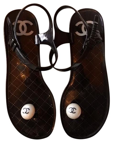 chanel pearl thong flat shoes black|Chanel boutique sandals.